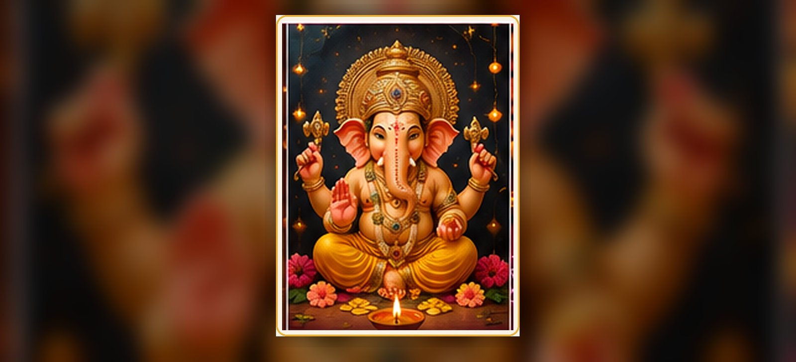 Lord Ganesh Ji with traditional festive decoration and diyas